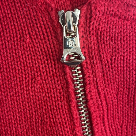 Lauren Jeans Co Ralph Lauren Hana Red Asymmetrical Zip Sweater Large NWT Cotton - Picture 2 of 8